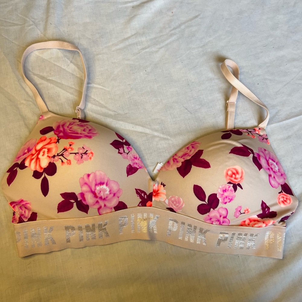Pink VS nude & pink floral bra size 34c